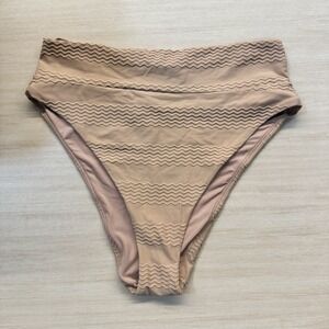 NWT Aerie Jacquard High Cut Cheeky Bikini Bottom Tan Women's Size Large